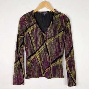Vintage 90's Purple & Black Brush Stroke Textured Top - Picture 1 of 10