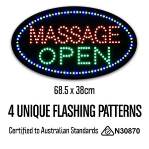HQ 12V Oval 'Massage Open' LED Sign 68.5cm x 38cm w/ 3 Modes & Power Adapter - Picture 1 of 1
