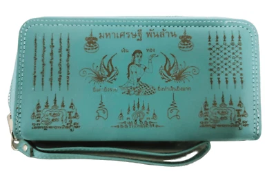 Talisman Yant 5 Row Nang Kwak Goddess Wallet Purse Green Amulet Fortune Business - Image 1 of 4