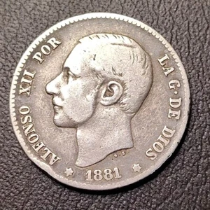 1881 Spain 🇪🇸 1 Peseta .835 Silver España - Picture 1 of 4