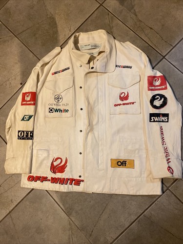 Giacca da motociclista OFF WHITE™ da donna in pelle bianca Swans di Virgil Abloh taglia M