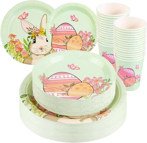 90Pcs Easter Paper Plates Set,Green Party Paper Plates, 30 Paper Cups - Picture 1 of 5