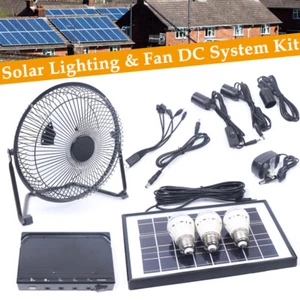 Portable Solar Panel Camping Emergency Power Bank Kit W/ 3 LED light+fan+Charger - Picture 1 of 13