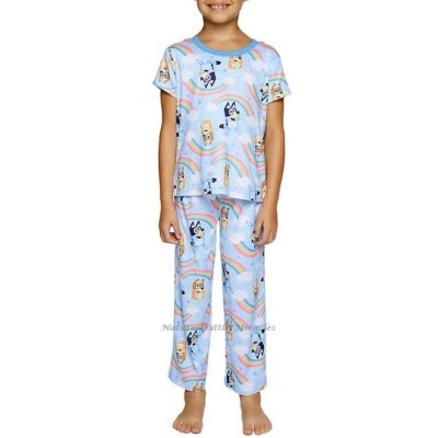 BLUEY Disney Pajamas Girls Size 4 6 8 Bingo Dog Rainbow Shirt Pants Set Cartoon - Image 1 of 4