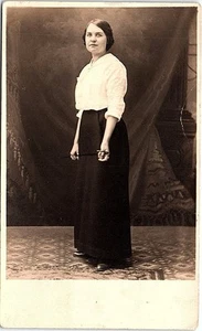 RPPC Real Photo Postcard 1920s Woman Holding Cane Long Skirt Fashion Pretty - Picture 1 of 1