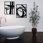 Abstract Metal Wall Art for Home Decor, 2 Pieces Black Modern Minimalist Line Ar