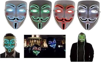 KRD LTD Light Up Anonymous mask Guy LED Halloween Cosplay Vendetta Hacker Costume NEW UK