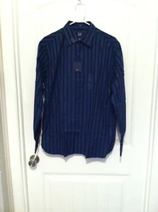 Gap Mens Fitted Premium Long Sleeve Button Up Blue Shirt w/ Stripes Size Med NWT - Picture 1 of 7