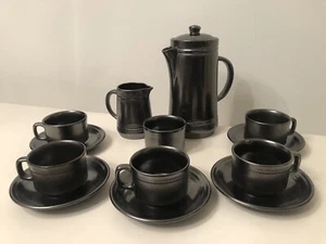 Prinknash Abbey Pottery Pewter / Gun Metal Coffee Set VGC - Picture 1 of 11