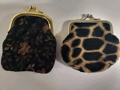 Pair Vintage Vera Bradley Floral & French Leopard Kiss Lock Coin Change Purses  - Image 1 of 4