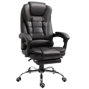 HOMCOM PU Leather Executive Office Chair with Retractable Footrest, Brown - Picture 1 of 12