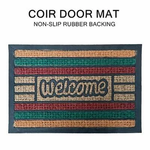 Coir Door Mat Welcome Entry Front Home Floor Mats Non-Slip Rubber Backing Outdoo - Picture 1 of 2