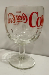 Vintage Enjoy Coca Cola Coke Thumbprint Pattern Glass Footed Goblet 6” - Picture 1 of 7