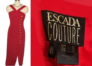 VINTAGE ESCADA COUTURE EVENING GOWN INITIAL "E" RHINESTONE STUDDED GOLD BUTTONS - Picture 1 of 10