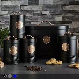 NEO 5 Piece Kitchen Canister Set - Tea Coffee Sugar Biscuit Bread Bin - Picture 1 of 30