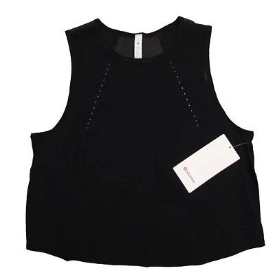 New Lululemon Size 10 Black Sculpt Cropped Tank Lightweight Reflective Details — 第 1/4 张图片