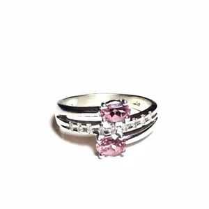 Anillo de banda de acento de diamantes y piedras preciosas rosa claro de oro blanco 9K 375 9 quilates talla 4,75 - Imagen 1 de 5