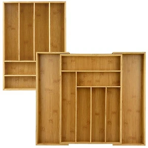 2pc Organic Bamboo Utility Drawer 6-Slot Organizer Tray Utensil Storage + 8-Slot - Picture 1 of 10