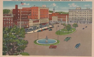 Watertown New York Public Square Fountain Soldiers and Sailors Monument Postcard - Picture 1 of 2