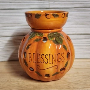 Bella Casa By Ganz Ceramic Oil Tart Burner 2 Pc Orange Blessings Acorn Leaves - Picture 1 of 11
