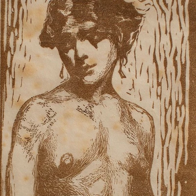 Frauenakt Jugendstil Farbholzschnitt auf Japanpapier Monogramm Handdruck 1914 - Bild 1 von 4