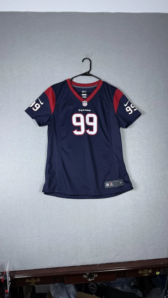 Camiseta de fútbol americano de los Houston Texans para mujer grande azul de la NFL J.J Watt 99 Nike On Field Foto 1 de 4