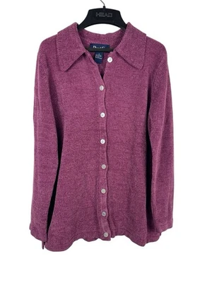 Cárdigan Suéter De Colección Años 90 Denim & Co Rosa Malva Chenilla Botón Cuello Frontal S Foto 1 de 4