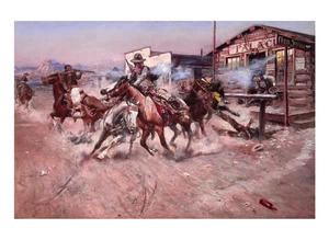Rauch eines 45 Gemäldes von Charles Marion Russell Western Wandbild Reproduktion - Bild 1 von 9