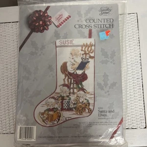 #50501 CANDAMAR SOMETHING SPECIAL "SANTA AND ELVES" CROSS STITCH STOCKING KIT - Picture 1 of 4
