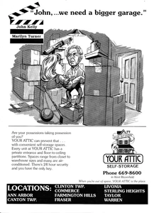 Your Attic Self-Storage 1989 John Kelly Marilyn Turner anuncio impreso de colección - Imagen 1 de 1