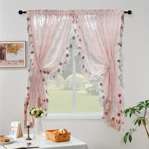 Princess Style Pink Floral Embroidery Lace Curtain with Sequins Strawberry Tr... - Bild 1 von 7