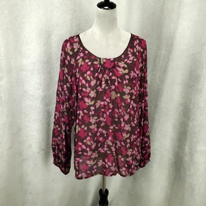 Pure Jill Seide Top Damen XL lila rosa Blumen leichte Langarm Bluse J - Bild 1 von 11