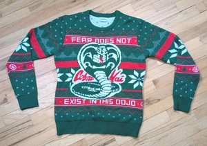 Cobra Kai Ugly Christmas Sweater "Fear Does Not Exist In This Dojo" Green Medium - Picture 1 of 6