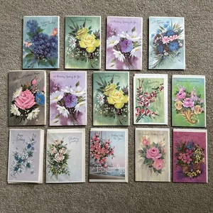 Vtg 60's Unused Birthday cards Lot Of 14 With Envelopes Unique Tri Fold Design - Picture 1 of 14