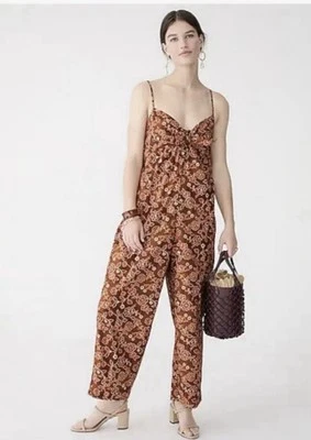 J. Crew Women's Tie-front jumpsuit in vintage vines, Sz: 6Floral print Brown - Image 1 of 4