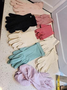 Lot de 9 paires de gants femme vintage rose noir aqua blanc lavande occasion - Photo 1/24