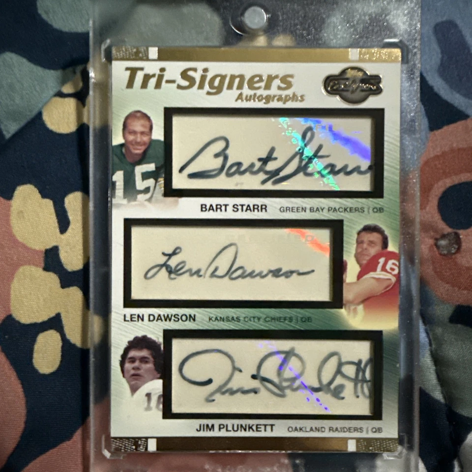 2007 Topps Co-Signers Tri-Signers /10 Bart Starr Len Dawson Jim Plunkett Auto - Image 1 of 2