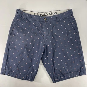 Mens US Polo Assn UK Flags Bermuda Shorts Slim Fit Mens 36 Blue Button - Picture 1 of 9