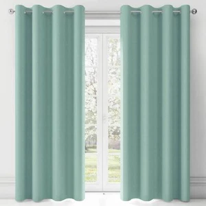 DUCK EGG 100% COTTON CANVAS RING TOP CURTAINS FREE POST - Picture 1 of 1