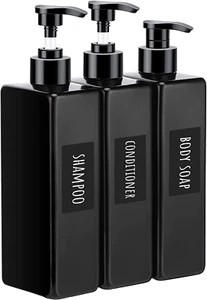 Shower Refillable Dispenser, 3Pcs 16.9Oz 500Ml Pump Press Bottles with Labels, E - Picture 1 of 12