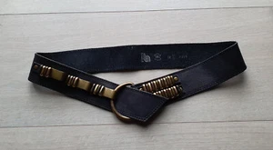 Designergürtel schwarzer Leder Gürtel, 84 cm m. Messing Schnallen - Bild 1 von 6