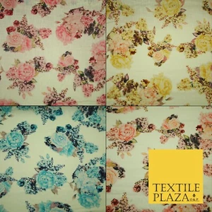 Vintage Carnation Bouquets Luxury 100% Pure Printed Floral Cotton Linen Fabric - Picture 1 of 13