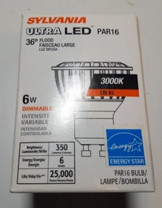 SYLVANIA PAR16 DIMMABLE 36 DEGREE NARROW FLOOD LED LIGHT BULB - 6 WATT - 3000K - Picture 1 of 1