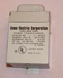 Acme T-81055 Power Trasnsformer, 100VA, 50/60 HZ, 1 Phase, 120x240V P 16x32V S - Picture 1 of 3
