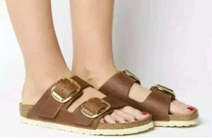 BIRKENSTOCK ARIZONA BIG BUCKLE SLIDE SANDALE ANTIQUE COGNAC GEÖLT - GR 39 L9M7.  - Bild 1 von 9