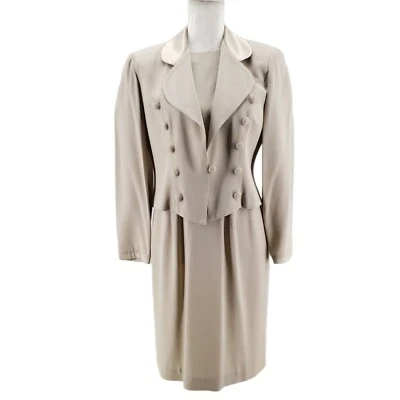 DANNY & NICOLE Vintage HECHO EN EE. UU. 2 Piezas Vestido Traje Blazer Beige 6 Pequeño 6P Foto 1 de 4