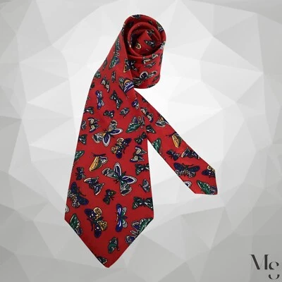 Corbata de seda con estampado de mariposa roja NINA RICCI hecha a mano en Francia con: 3,75" EXCELENTE ESTADO Foto 1 de 4