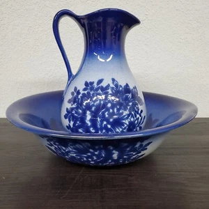 Patrón floral jarra y tazón azul Empress Staffordshire England Flow - Imagen 1 de 11