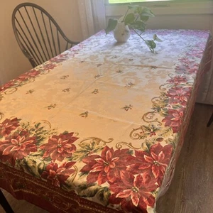 "Mantel de Navidad Jacquard de Pascua 58 X82"" Elegante Marfil Centro y Granate" - Imagen 1 de 9