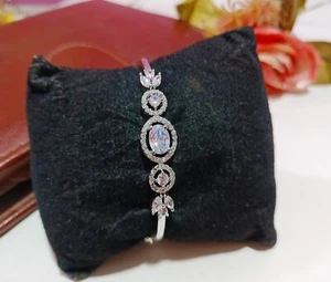 Indian CZ White Solitaire Open-able Bracelet Party Wear Bridesmaids Wedding Gift - Picture 1 of 4